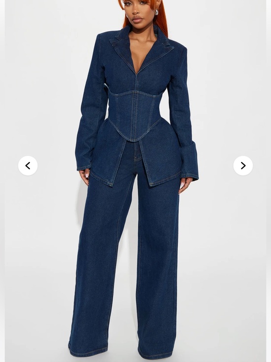 Fashion Nova Denim - Fashion Nova Dark Blue Wide-Leg Denim and jacket set